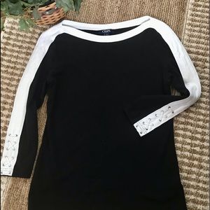 Chaps, Size M, Black & White, 3/4 length Sleeves, Nautical Look,